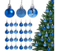 KASESSS 24 Pcs Blue Baubles For Christmas Tree, 30mm Blue Christmas Baubles, blue christmas Tree Decorations, Mini Xmas Balls Hanging Ornaments for Xmas Holiday Wedding Party Home Decorations