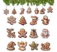 KASESSS 24 PCS Christmas Tree Decorations, Wooden Christmas Decorations Trees, Xmas TRee Decorations with Cords, Snowman Deer Bell Snowflake Shape Christmas Tree Ornaments for DIY Crafts Party Decor