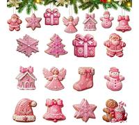 KASESSS 24 PCS Christmas Tree Decorations, Xmas Tree Decorations Pink, Wooden Christmas Decorations with Cords, Snowman Deer Bell Shape Christmas TrEe Ornaments, Winter Holiday Party Supplies