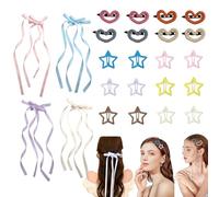 KASESSS 24 Pcs Hair Clips Women and Girls, Heart and Star Hair Clips Set, Long Ribbon Bow Hair Clip Colorful Snap Hair Clips Plastic and Metal Hair Clips Cute Hair Accessories for Daily Party Wedding