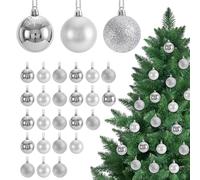 KASESSS 24 Pcs Silver Baubles For Christmas Tree 30mm Silver Christmas Baubles silver christmas Tree Decorations Mini Xmas Balls Hanging Ornaments for Xmas Holiday Wedding Party Home Decorations