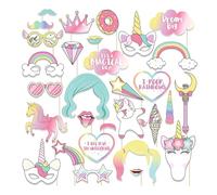 KASESSS 29 Pcs Unicorn Photo Booth Props, Party Birthday Decorations Accessories, Party Props Accessories for Adults and Kids, Colourful Funny Photo Props for Christmas Decorations Birthday Weddings