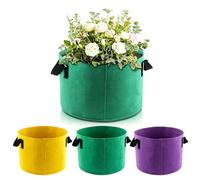 KASESSS 3 Pack 5 Gallon Grow Bags, 30x25cm Thickened Nonwoven Fabric Pots with Handles, Heavy Duty Breathable Garden Plant Grow Bag for Vegetables Tomato Potato Flowers Herbs, Yellow Purple Green