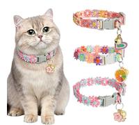 KASESSS 3 Pack Floral Embroidery Cat Collars, Adjustable Cat Collar with Bell Safety Buckle, Kitten Collar Set with a Cute Clip for Girl Boy Cats Puppies Small Pets, 19-32cm Colorful Pet Accessories