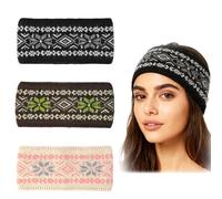 KASESSS 3 Pcs Women's Knitted Ear Warmer Headband, Fair Isle Snowflake Pattern Ear Muffs Head Band, Soft Warm Multicoloured One-Size Crochet Winter Headbands for Women Outdoor Daily Winter Gifts