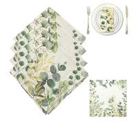 KASESSS 4-Pack Eucalyptus Cotton Linen Cloth Napkins, Washable Watercolor Greenery Napkins Cloth with Gold Print, 40x40cm Reusable Dinner Fabric Napkin for Weddings Party Dinner Christmas Daily Use