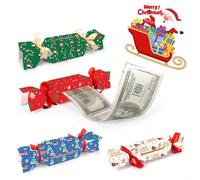 KASESSS 4 Pcs Christmas Money Box, Santa Claus Surprise Christmas Money Gift Boxes, DIY Candy Christmass Moneys Holders for Cash with Pull out Card and Transparent Bags at christmass Party Kids Adult
