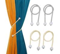 KASESSS 4 PCS Curtain Tie Backs, Pearl Curtain Holdbacks, Curtain Tiebacks Unique, Curtain Ties Elegant, Curtain Holder Modern Style, Curtain Tie-Backs for Home Hotel Office Decoration (Silver,Grey)