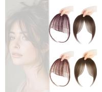 KASESSS 4 PCS Fringe Clip in Hair, Clip in Fringe Fashion, Fine Air Clip In Bangs, Clip on Fringe Eight Characters, Fake Fringe with Temples, Fake Bangs for Women Girl Daily Wear (Dark/Light Brown)