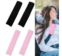 KASESSS 4 Pcs Soft Seat Belt Pads Universal Seatbelt Covers Breathable Seat Belt Covers for Kids Adult, Car Seatbelt Comfort Pads Shoulder Protectors for Cars, Trucks, Long Drives, Travel Black Pink