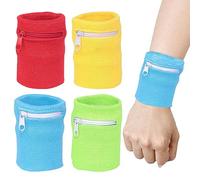 KASESSS 4 Pcs Wrist Wallet with Zippered, Sport Sweat Bands Wristbands, Wrist Sweat Bands Men and Ladies, Sweatband Wrist for Tennis, Basketball, Running, Fitness and Other Outdoor Sports(4 Colors)