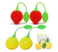 KASESSS 4-Piece Silicone Tea Infuser Set - Silicone Tea Strainers for Loose Leaf or Herbal Tea, Cute Fruit-Shaped Strawberries and Lemons