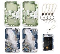 KASESSS 4 Pieces ID Card Holders, Hard Badge Holder, Pass Holder with Leather Cord Keyring, Swipe Card Holder for Office School,Credit Cards,Proximity Key Cards,Driver’s Licenses,Passes(Green,Blue)