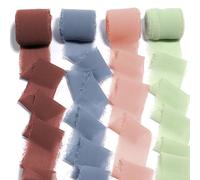 KASESSS 4 Rolls Handmade Fringe Chiffon Ribbon, 40mm x 20m Silk Ribbon, Frayed Ribbon for Gift Wrapping, Dusty Blue Ribbon for Wedding Invitations, Birthday/Holiday Party Decorations, Bridal Bouquets