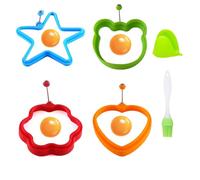 KASESSS 6 Pcs Egg Rings for Frying, Silicone Fried Egg Ring, Multi-Style Egg Rings, Silicone Egg Rings for Frying, Fried Egg Mould with Handle Egg Moulds for Fried Eggs with Brushes Anti-Scald Gloves