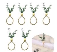 KASESSS 6 Pcs Eucalyptus Leaf Napkin Rings Set, Napkin Holders, Elegant Wood Bead Napkin Buckles, Reusable Farmhouse Napkin Buckles for Thanksgiving Weddings Parties Dinners Christmas Table Decoration
