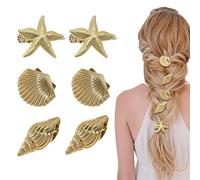 KASESSS 6pcs Gold Ocean Hair Clips Set, Seashell Starfish Conch Metal Clips Barrettes, Boho Summer Beach Hair Accessories for Women Girls, Mermaid Themed Hairclips for Vacation Party Photoshoot