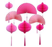 KASESSS 8 PCS Paper Decorations Hanging Set, Pink Paper Fan Pom Poms Party Decorations Set, Papers Fans Honeycomb Deco for Birthday, Wedding, Engagement, Baby Shower, Tea Parties, Garden Party