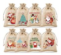 KASESSS 8 Pieces Xmas Gift Bags, Christmas Sacks Small, Mini Christmas Bags for Presents, CHristmas Sweet Bags Reusable, Xmas Sacks, Hessian Gift Bags for Kids XMas Holiday Party Favour (10x15cm)