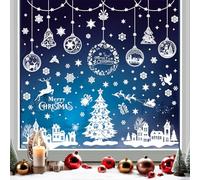 KASESSS 9 Sheets Double-Sided Christmas Window Stickers, 244 pcs Christmas Window Clings Snowflake Tree Reindeer, Reusable Xmas Stickers for Windows, Xmas Decals for Holiday Home Party Decorations