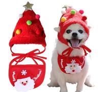 KASESSS Cat Christmas Hat, Christmas Tree Hat for Dogs & Cats, Adorable Cat christmas Outfit Pom-Pom hat with Scarf Bib Matching, Pet Xmas Costume, Pet Xmas Tree Costume for Puppy Kitten (Red)