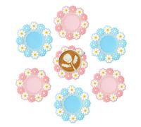 KASESSS Coasters Set of 6, PVC Coaster, Daisy Pattern Drink Coasters, 10cm Round Costers, Pretty Cup Coasters, Blue Pink Coasters, Outdoor Coasters for Garden Tables, Bars, Cafes, Home, Party, Office