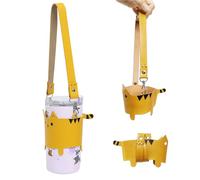 KASESSS Cup Holder Strap PU Leather, Cute Cat Bottle Holder Strap, Interesting Water Bottle Bag, Creative Cup Carrier Hand Strap, Water Bottle Carrier for Hiking, Camping, Outdoor Activities, Yellow