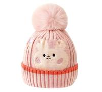 KASESSS Girls Winter Hat, Beanie Hat for Girls with Cute Cartoon Rabbit Pattern and Pom Pom, Warm Winter Bobble Hats Soft Feel Knit Beanie for Girl Accessories Headwear Pink