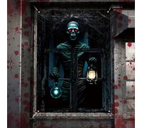 KASESSS Halloween Window Cover, Halloween Decorations Window Curtain Scary Mummy With Lantern And Potion Bottle Design,Scary Horror Hallowee Curtain for Indoor Outdoor Party Decor Background