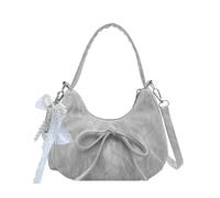 KASESSS Handbags for Women, PU Leather Cross Body Bag Women, Popular Handbags & Shoulder Bags, Fashion Women's Cross-Body Bags, Crescent Bag with Pearl Bow Charm, Adjustable Shoulder Strap, Silver