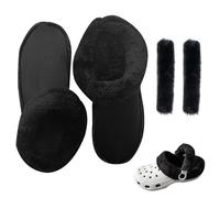 KASESSS Insoles for Crocs Clogs Replacement, Shoes Warm Liner Clogs, Fur Insoles Soft Fuzzy with Shoelace Cover, Black Fur Insert Lining Shoe Inner for Shoes Clogs Removable Insole Inside Length 240mm