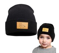 KASESSS Kids' Winter Knit Black Beanie, Dinosaur Patch Design Beanie Warm Cozy Stretch Winter Hat for Boys Soft Feel Kids Hats Beanies for Daily Wear Outdoor Knitted Hat