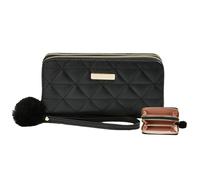 KASESSS Large Wallet for Women, Triangular Diamond-Pattern Embroidery Purses for Women, Ladies Purse PU Leather, Wallet with Wrist Strap with Fur Ball for Shopping Dating Travel, Black, Multi-Layered