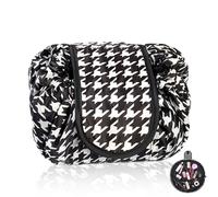 KASESSS Lazy Makeup Bag, Drawstring Make Up Bag, Wash Bag Portable, Large Capacity Toiletry Bags, Cosmetic Bags for Daily Use Travle, Lay Flat Makeup Bag Quick Pack Magic for Women Girls (Black)