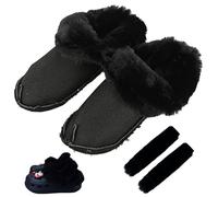 KASESSS Long-Haired Insoles for Crocs Clogs Replacement, Fur Liners for Crocs, Fleece Fur Lined for Crocss, Winter Black Fluffy Croc Inserts with Shoelace Cover, Warm Removable Inside Length 240mm
