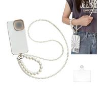 KASESSS Pearl Crossbody Phone Lanyard - Universal 2 in 1 Neck and Wrist Strap for Women Girls - Mobile Tether Tab for Most Smartphones
