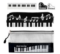 KASESSS Pencil Case, Pencil Case for Girls, Pencils Cases Black Piano Notes with Small Document Pouch Eraser Ruler, Small Minimalist Pencils Cases for Boys Girls Teen College Students School Office