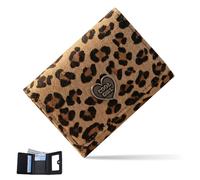 KASESSS Retro Leopard Print Wallet for Women, Purses for Women with Zipper and Snap Closure, Ladies Purse PU Leather, Textured Wallet for Shopping, Dating, Travel, Compact Portable, Gift, Brown