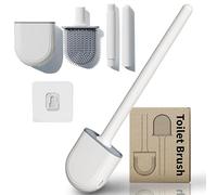 KASESSS Silicone Toilet Brush, Toilet Brushes & Holders, Toilet Cleaner Brush, Flexible Flat Toilet Brush Set, Wall Mounted Toilet Brush, Loo Brush with Quick Drying Holder Set for Bathroom(White)