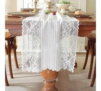 KASESSS Table Runner Rural Rustic Openwork Floral Lace White Table Runner Artistry Party Tablecloth, Tablerunner for Home Wedding Decoration Bridal Shower Birthday Party Decor 45x160cm