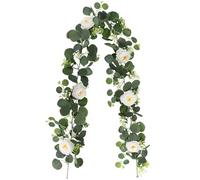 KASESSS White Artificial Flowers Garlands, 180cm Fake Flowers Dahlia Vine Garland, 5.91FT Plastic Flower, Artificial Flower Decoration for Ceremony Home Garden Wall Backdrop Wedding Christmas Party