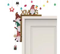 KASESSS Wooden Christmas Decorations, Cute Figurine for Door Frames with Round Sticker, Funny Topper Decor, DIY Craft for Home Decor