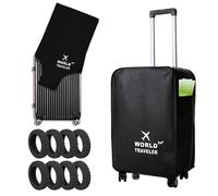 KASESSS World Traveler 24 Inch Suitcase Cover with 8pcs Suitcase Wheel Protectors, Wear-Resistant Luggage Covers for Suitcases with Side Pockets, Dustproof Anti-Scratch Luggage Cover for Most 24"