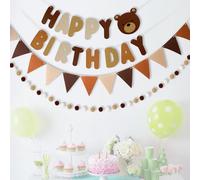 KASESSSS Birthday Decoration Set, Happy Birthday Banner Brown Bear, Vintage Happy Birthday Bunting, Cute Pom Pom Garland, Felt Fabric Party Decorations, happy birthday Decorations for Girls,Women,Boys