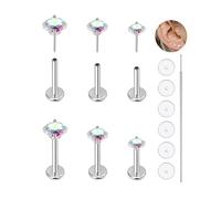 KaseStyle 20G Flat Back Earrings Studs 18G Nose Rings 24K Gold Plating 3 Pairs Titanium Threadless 16G Cartilage Earrings for Women Men Tragus Conch Helix Medusa Lip Piercing Jewelry, 20G, Titanium