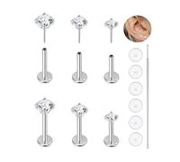 KaseStyle 20G Flat Back Earrings Studs 18G Nose Rings 24K Gold Plating 3 Pairs Titanium Threadless 16G Cartilage Earrings for Women Men Tragus Conch Helix Medusa Lip Piercing Jewelry, 20G, Titanium