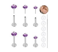 KaseStyle 20G Flat Back Earrings Studs 18G Nose Rings 24K Gold Plating 3 Pairs Titanium Threadless 16G Cartilage Earrings for Women Men Tragus Conch Helix Medusa Lip Piercing Jewelry, 18g, Titanium