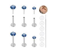 KaseStyle 20G Flat Back Earrings Studs 18G Nose Rings 24K Gold Plating 3 Pairs Titanium Threadless 16G Cartilage Earrings for Women Men Tragus Conch Helix Medusa Lip Piercing Jewelry, 20G, Titanium