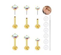 KaseStyle 20G Flat Back Earrings Studs 18G Nose Rings 24K Gold Plating 3 Pairs Titanium Threadless 16G Cartilage Earrings for Women Men Tragus Conch Helix Medusa Lip Piercing Jewelry, 20G, Titanium