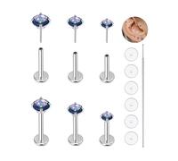 KaseStyle 20G Flat Back Earrings Studs 18G Nose Rings 24K Gold Plating 3 Pairs Titanium Threadless 16G Cartilage Earrings for Women Men Tragus Conch Helix Medusa Lip Piercing Jewelry, 18g, Titanium